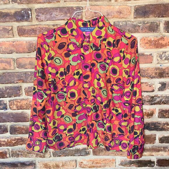 Preston & York Abstract Floral Multicolored Button Down Top Women's Size 14P - Picture 1 of 5